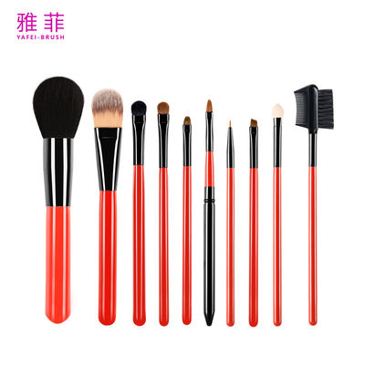 কেনা 131A017210 মসৃণ লাল কাঠের হ্যান্ডেল 10pcs মেকআপ ব্রাশ সেট ব্যক্তিগত লোগো অনলাইনে উৎপাদন
